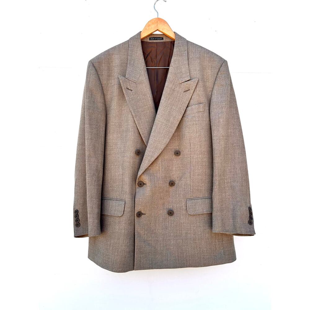 Vintage Yves Saint Laurent Oversized Blazer Jacket Double Breasted Taupe YSL XL - Picture 2 of 11
